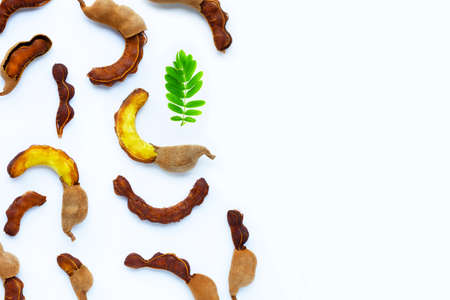 Tamarind tropical fruit on white background. Top viewの写真素材