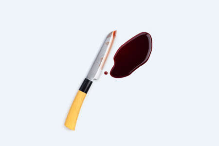 Knife with blood on white background.の写真素材