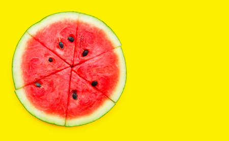 Watermelon on yellow background. Copy spaceの写真素材