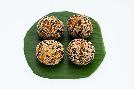 Thai dessert, Kanom Kai Hong. Sesame balls, mung bean Fillingの写真素材