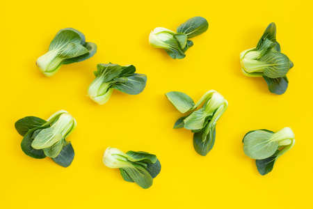 Bok choy on yellow background.の写真素材