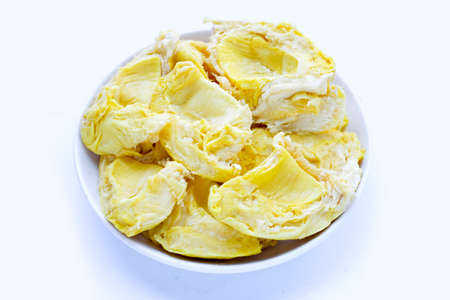 Durian in white bowl on white background.の写真素材