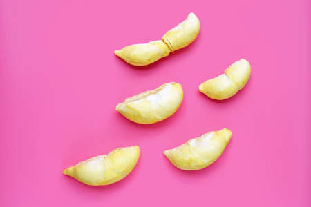 Durian on pink background. Top viewの写真素材