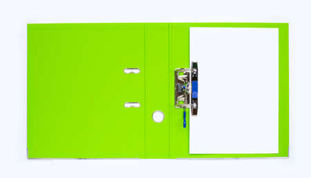 Office folder with paper on white background. Top viewの写真素材