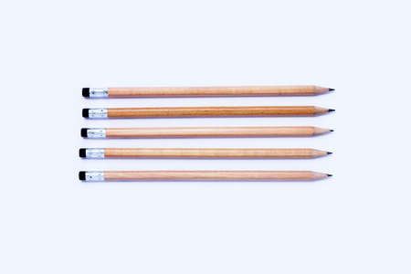 Pencils on white background. Top viewの写真素材