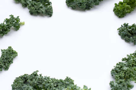 Frame made of kale leaves on white background. Top viewの写真素材