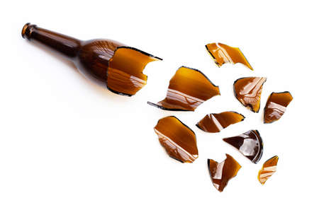 Broken bottle isolated on white background.の写真素材