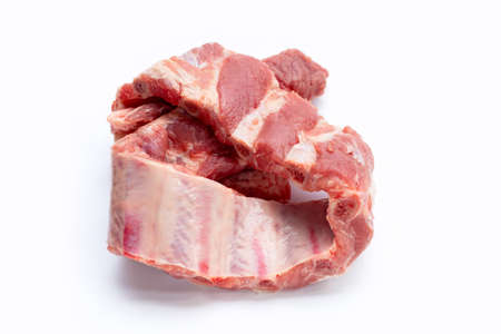 Raw pork ribs on white background.の写真素材