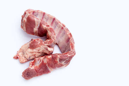 Raw pork ribs on white background.の写真素材