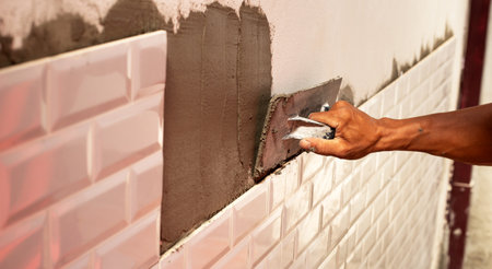 House renovation, Laying ceramic tles on the wall.