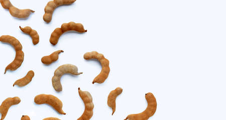 Tamarind fruit on white background. Top viewの写真素材