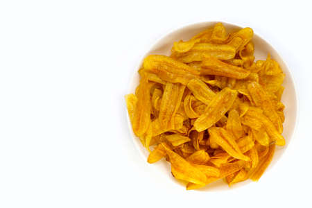 Banana slice chips on white background.の写真素材