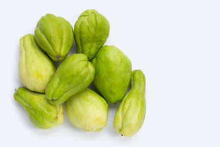 Fresh chayote fruit on white background.の写真素材