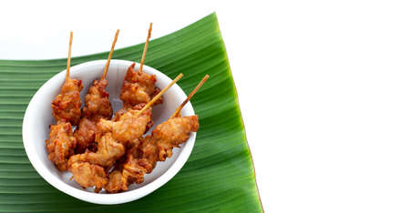 Fried crispy chicken skewers, Thai style street foodの写真素材