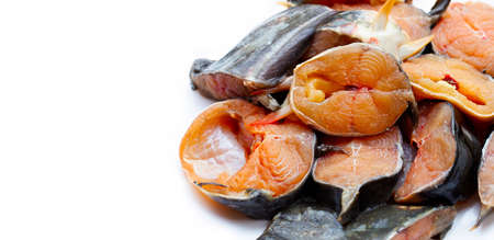 Catfish cut pieces on white background.の写真素材