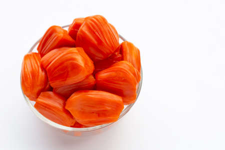 Ripe red Jackfruit isolated on white background.の写真素材