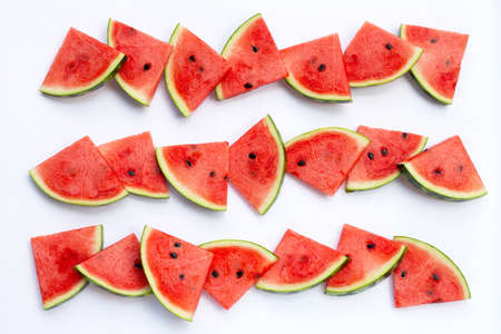 Watermelon slices on white background. Top view