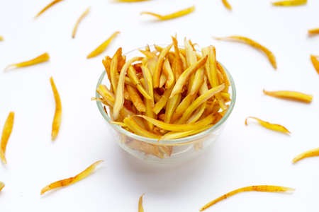 Sliced finger root on white background.