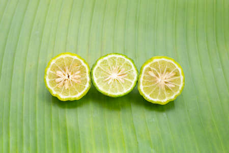 Bergamot kaffir lime herb on banana leaf