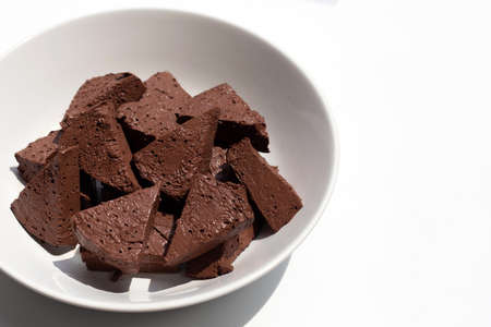 Chicken blood tofu on white backgroundの写真素材