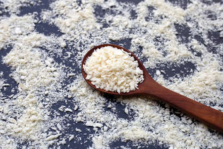 Bread Crumbs on dark background.の写真素材