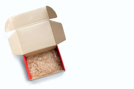 Recycle shockproof paper in cardboard boxの写真素材