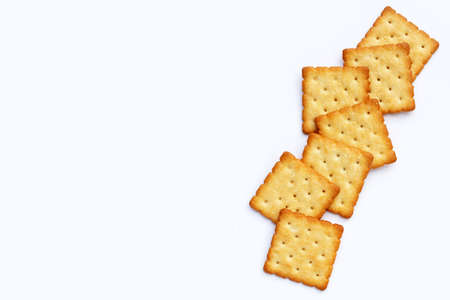 Dry cracker cookies on white background.の写真素材
