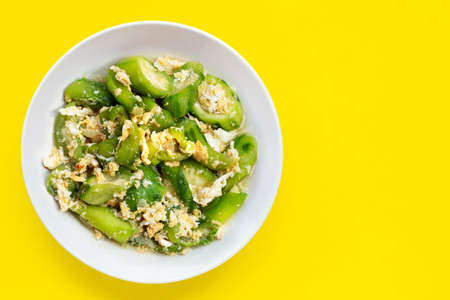 Stir fried angled gourd with egg and shrimpの写真素材