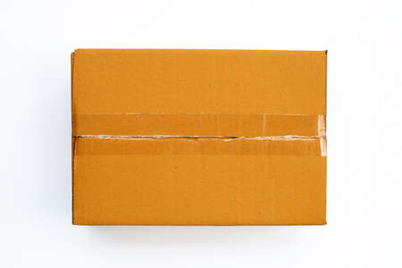 Brown cardboard box on white background.の写真素材