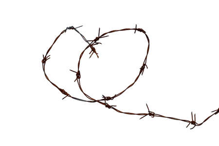 Rusty barb wire isolated on white background. Heart shapeの写真素材