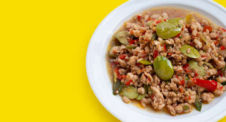 Stir fried chicken with stink beans and shrimp paste. Thai foodの写真素材