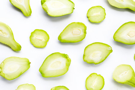 Fresh chayote fruit on white background.の写真素材