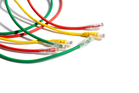 LAN network connection ethernet cables on white background.