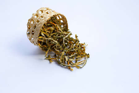 Dried bitter gourd on white background.
