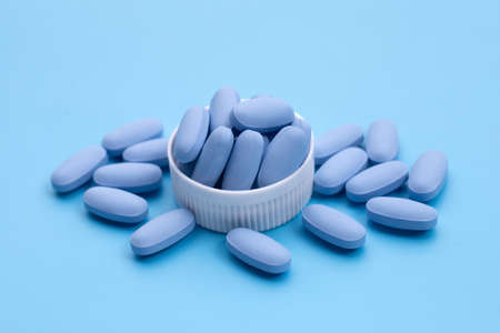 PrEP ( Pre-Exposure Prophylaxis) blue pills used to prevent HIVの写真素材