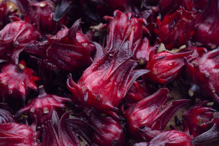 Roselle flower in bamboo basketの写真素材