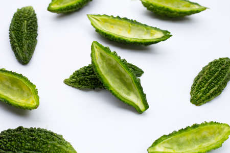 Bitter gourd on white background.の写真素材