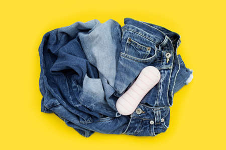 Blue jeans with cloth washing brush.の写真素材
