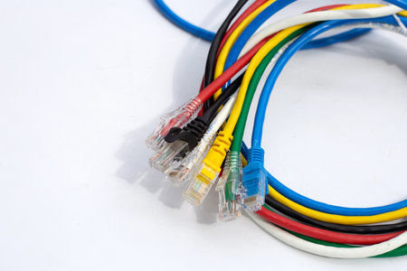 LAN network connection  cables on white background.