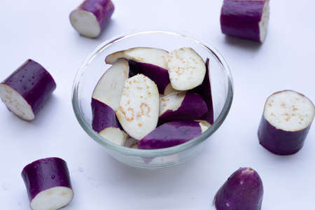 Fresh eggplant on white background. copy spaceの写真素材