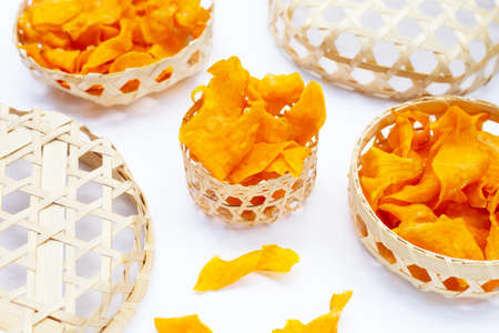 Sweet potato chips on white background.の写真素材