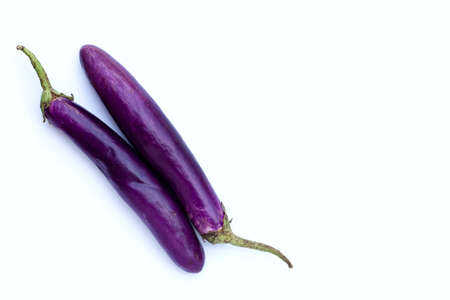 Fresh eggplant on white background. copy spaceの写真素材