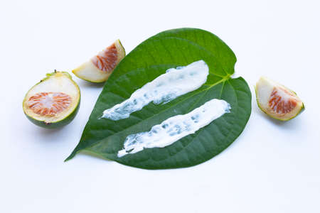 Chewing betel nut, Areca nut with cal lime powder on betel leavesの写真素材