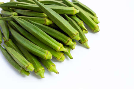 Fresh okra on white background.の写真素材