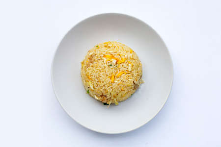 Fried rice in white plate on white background.の写真素材