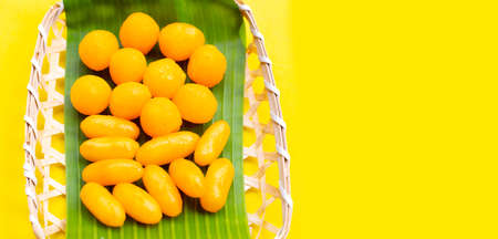 Traditional Thai desserts. "Med Kanoon" with "Thong Yod"の写真素材