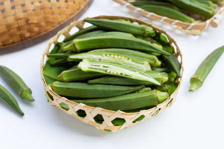 Fresh okra in bamboo basket