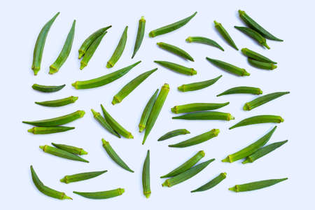 Fresh okra on white background.の写真素材
