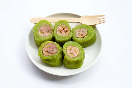 Thai dessert, Steamed sticky rice with bananaの写真素材