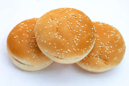 Hamburger buns with sesame on white background.の写真素材